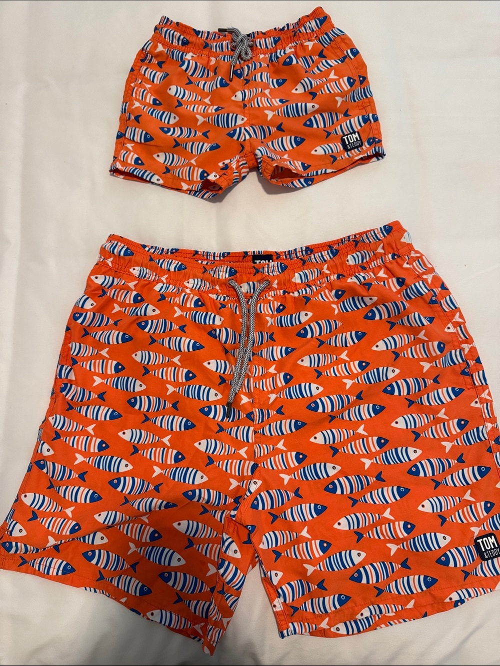 Tom & Teddy toddler Boy & Men matching Swim Trunks with Fish Print